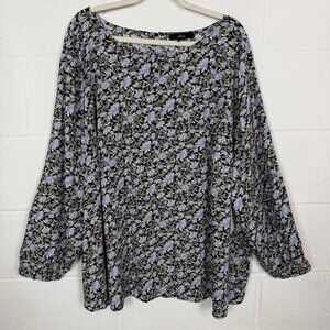 Ellos NWT Women's Top Blue Floral Drapey Office Work Romantic Fairy Plus Size 26